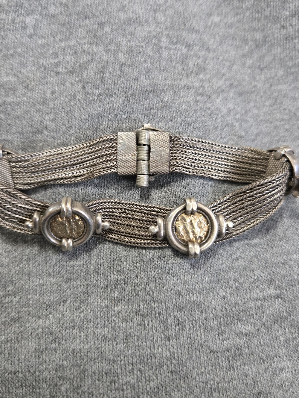 Vintage Signed Anatoli 925 Silver Multi-strand Bracelet Gold Madallions